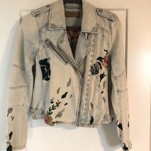 BlankNYC embroidered denim moto jacket